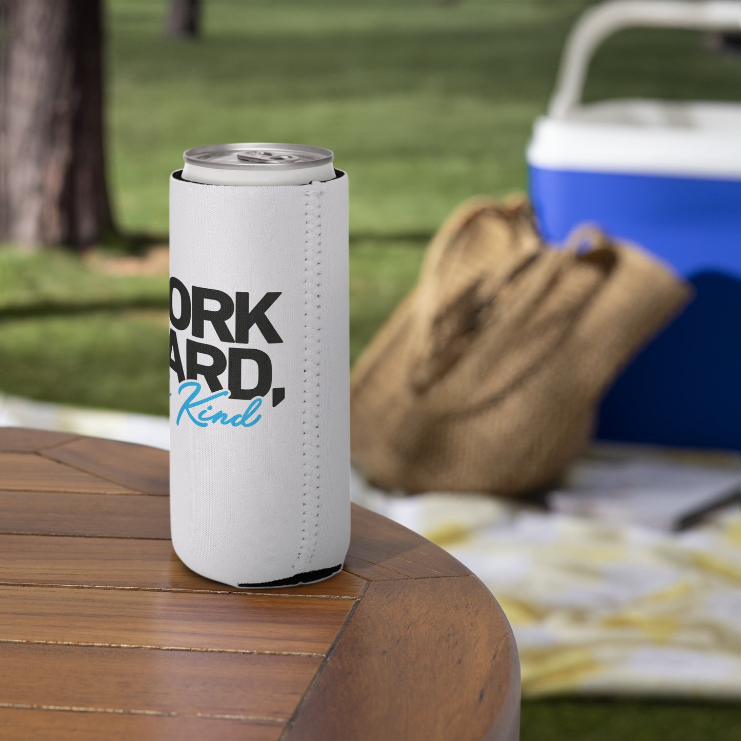 Can cooler - "Work Hard, Be Kind"