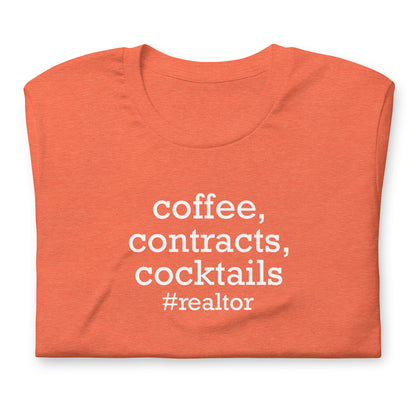 Unisex t-shirt "coffee, contracts, cocktails"